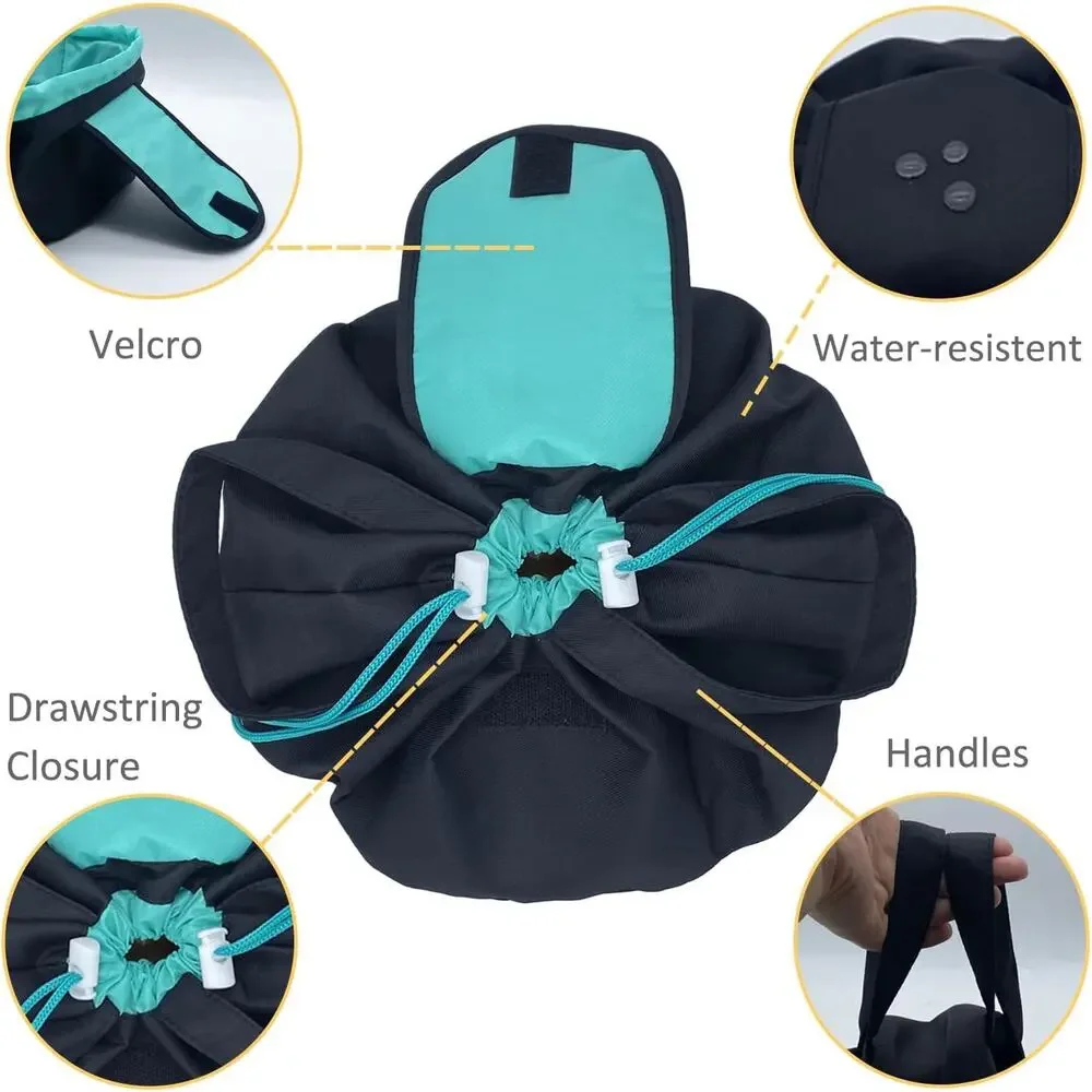 Large Barrel Black Drawstring Makeup Bag Travel Cosmetic Organizer Bag